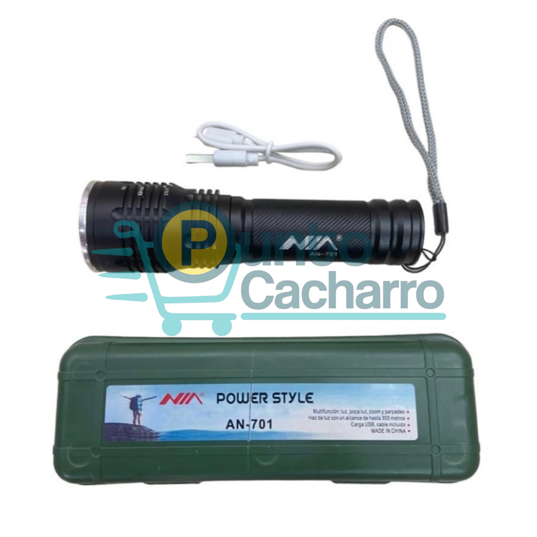 Linterna Táctica NIA AN-701 Recargable – Potencia y Versatilidad en tus manos